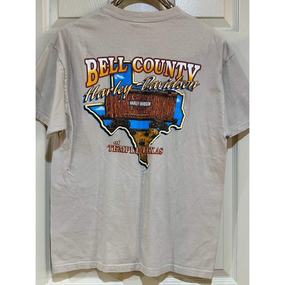 Harley-Davidson Bell County Temple Texas Vintage 2005 Graphic T-Shirt Tan Mens L